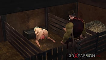 Four breasts and an udder! Farmer plays with a sexy young woman in cowshed